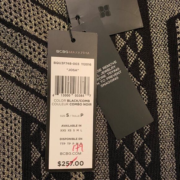 BCBGMaxazria NWT pencil skirt sz s, blk and gold lurex, knee length, pull on - Picture 9 of 16